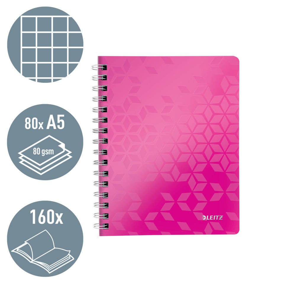 Collegeblock WOW, A5, PP, kariert, holzfrei, 80 Blatt, pink LEITZ 46410023 LEITZ 4641-00-23  80Bk kar.