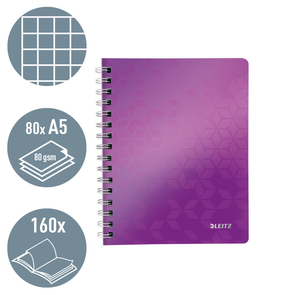 Collegeblock WOW, A5, PP, kariert, holzfrei, 80 Blatt, violett LEITZ 46410062 LEITZ 4641-00-62  80Bl kar.