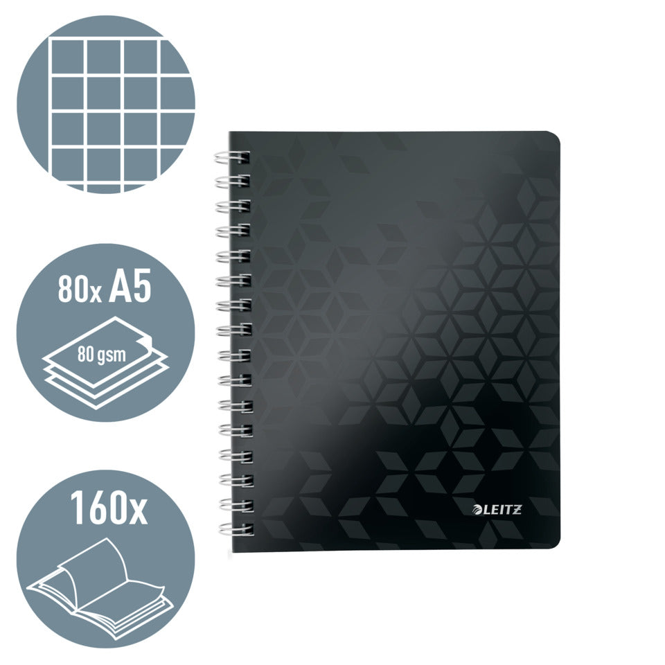 Collegeblock WOW, A5, PP, kariert, holzfrei, 80 Blatt, schwarz LEITZ 4641-00-95 LEITZ 4641-00-95 80Bl kariert