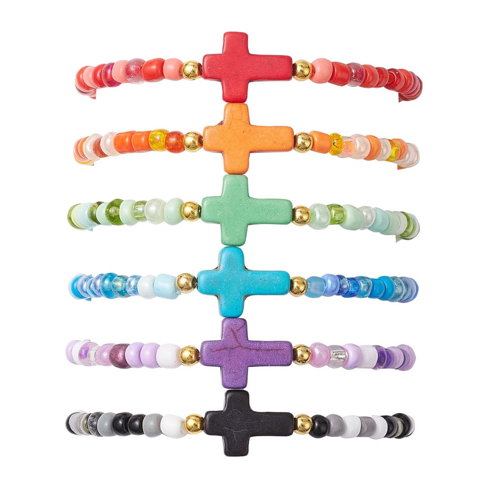 Perlenarmband mit Kreuz, sortiert  38/220 38/220 6cm