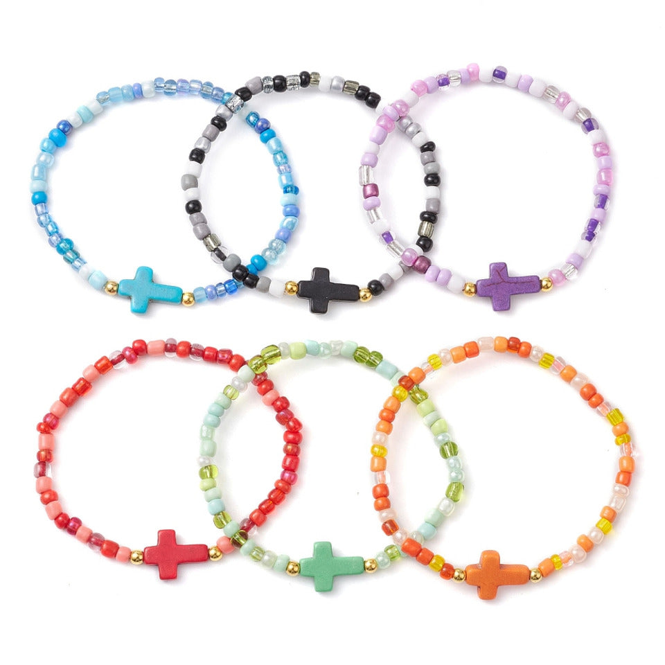 Perlenarmband mit Kreuz, sortiert  38/220 38/220 6cm