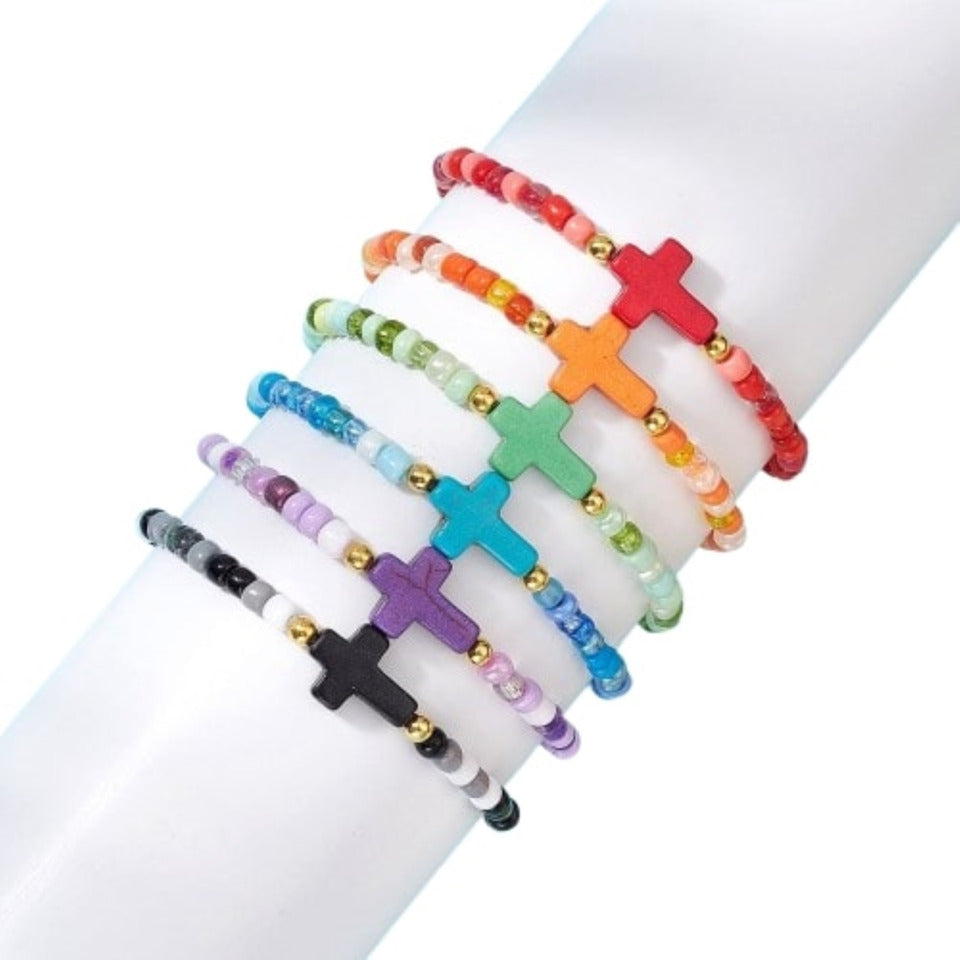 Perlenarmband mit Kreuz, sortiert  38/220 38/220 6cm