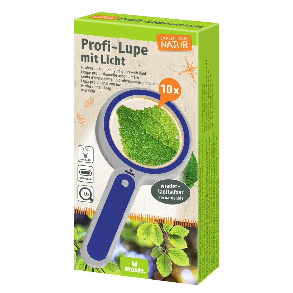 Profi-Lupe mit Licht Expedition Natur, 10-fach Vergrößerung, aufladbar MOSES 9898 MOSES. 9898