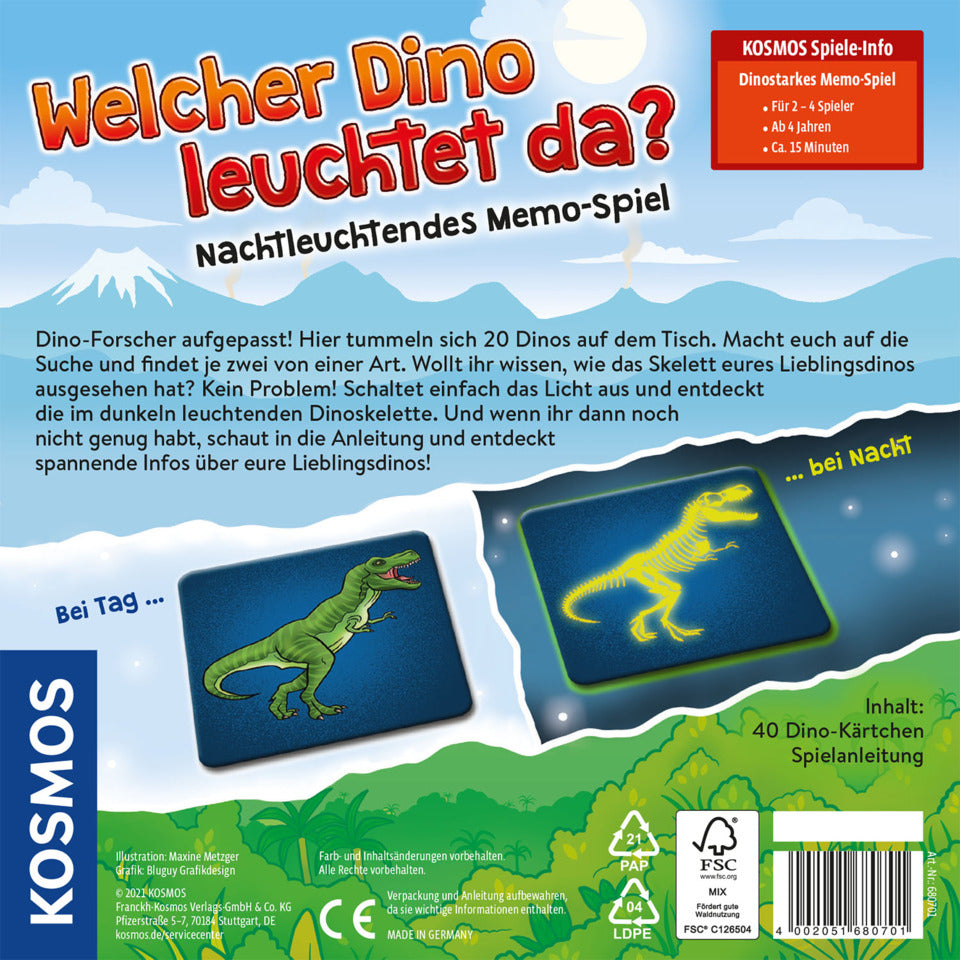 Memo-Spiel Welcher Dino leuchtet da ? KOSMOS 680701 KOSMOS 680701 nachtleuchtend