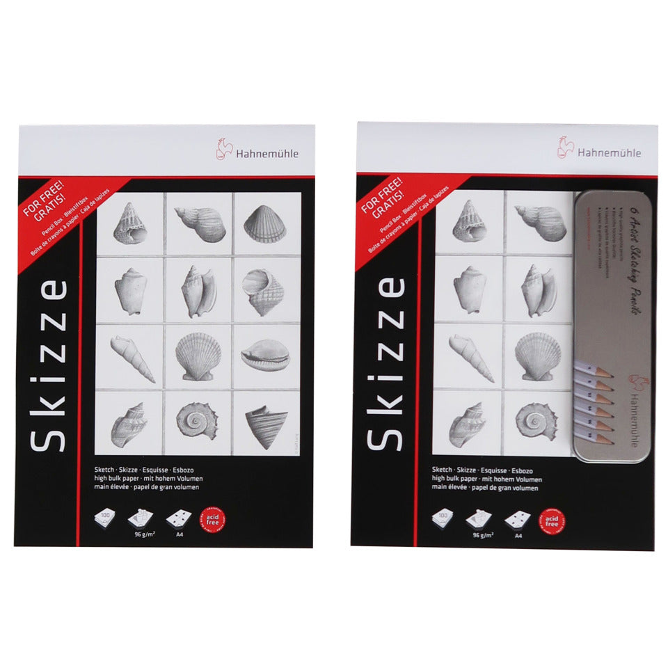 Skizzenblock + Bleistiftblock, A4, 2 x 100 Blatt, weiß HAHNEMÜHLE 10 650 047 HAHNEMÜHLE 10 650 047 +Bleistiftbox