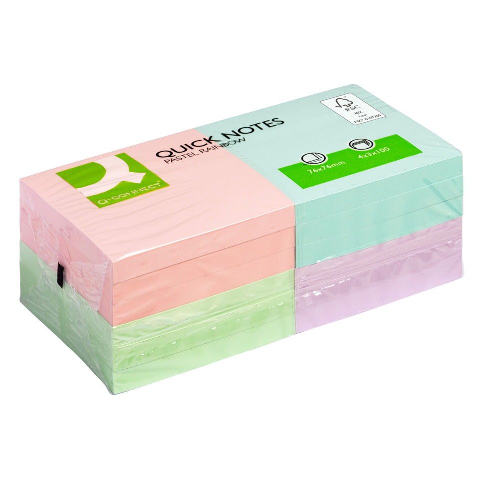 Haftnotizblock Quick Notes, 100 Blatt, 12 Stück, 76x76mm, pastell sortiert Q-CONNECT KF10509 Q-CONNECT KF10509 75x75 mm