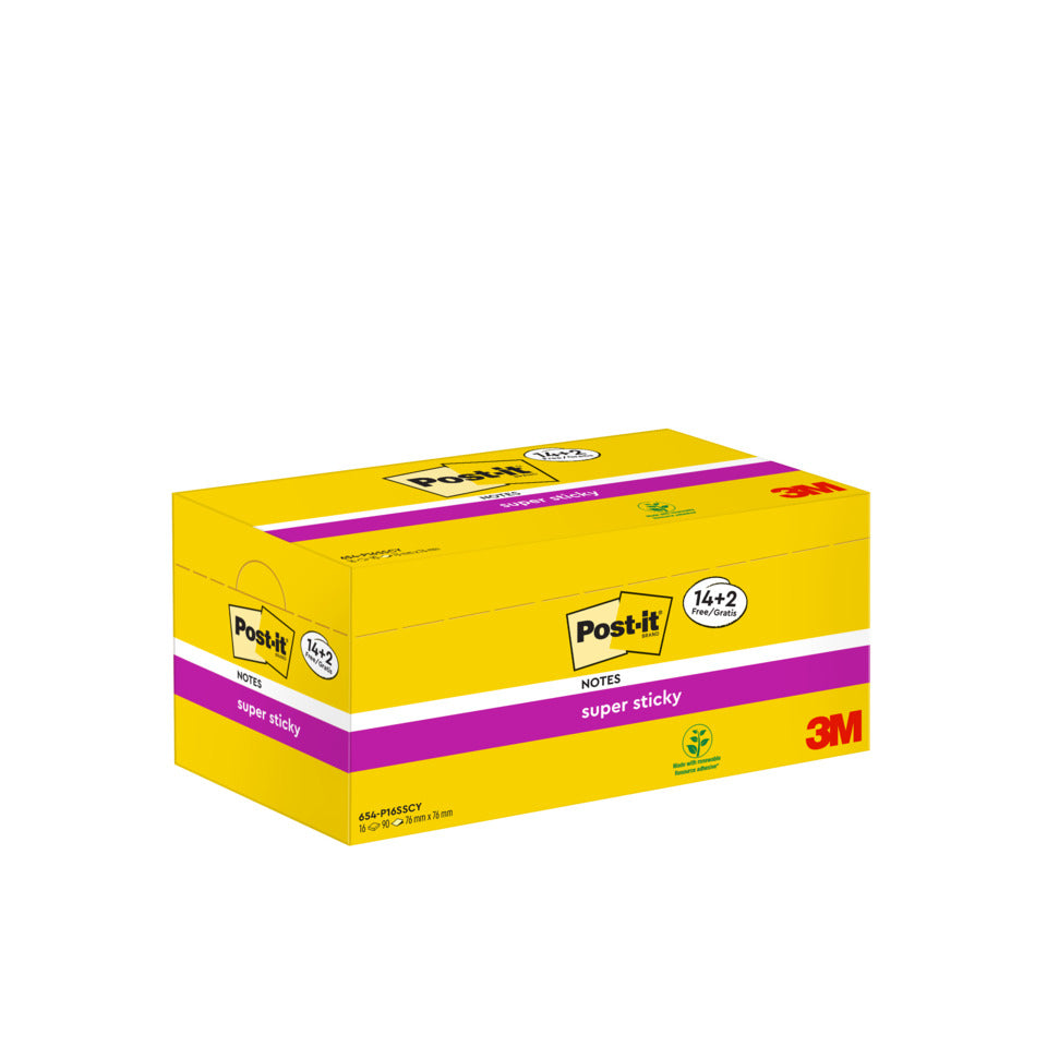 Haftnotizblock Super Sticky Notes Promotion, 76 x 76 mm, gelb, 16 x 90 Blatt POST-IT 65416SYP POST-IT 65416SYP 76x76mm