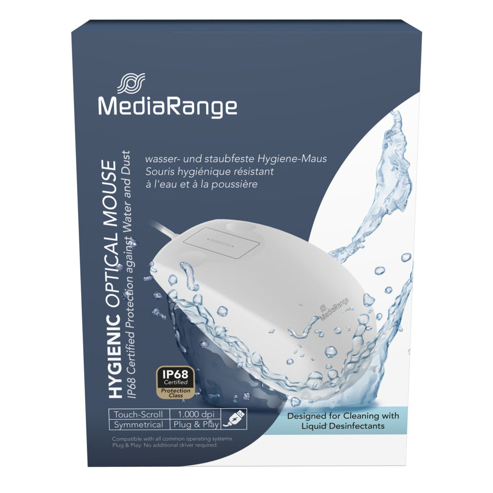 Maus Hygiene, 2 Tasten, 1000dpi, kabelgebunden, optisch, weiß MEDIARANGE MROS265 MEDIARANGE MROS265 IP68 USB 2.0