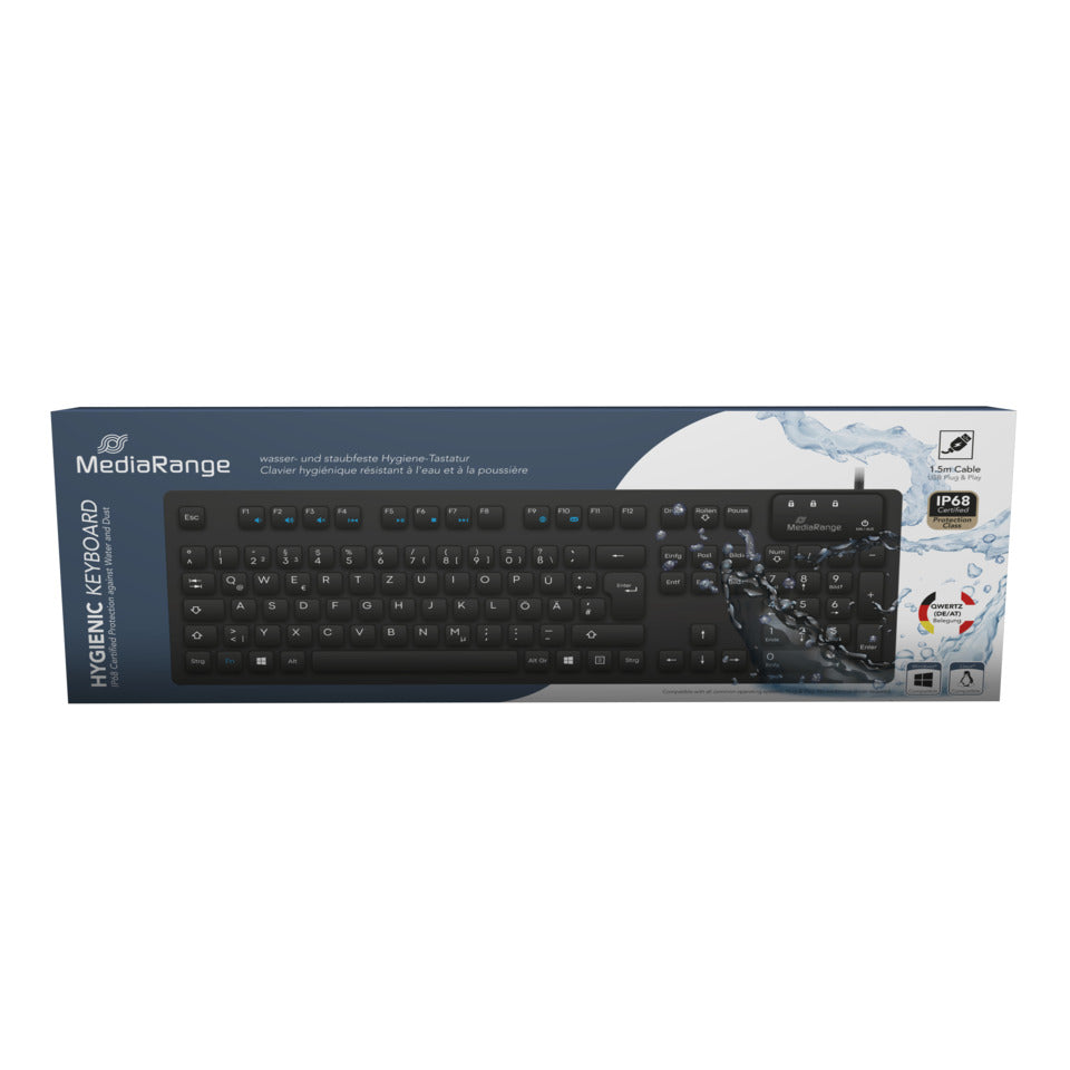 Tastatur Hygiene, kabelgebunden, schwarz MEDIARANGE MROS273 MEDIARANGE MROS273 IP68 USB 2.0