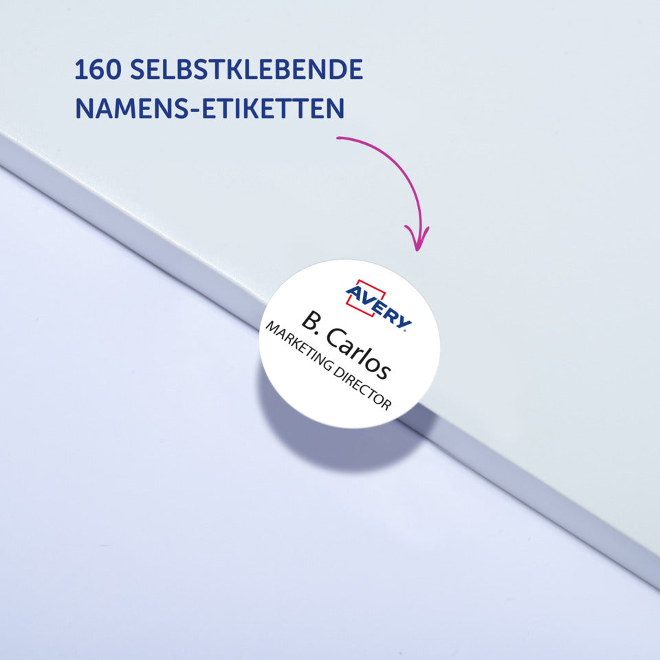 Namensetiketten, Ø65mm, 120g/m², 160 Stück, weiß AVERY ZWECKFORM L4881-20 AVERY ZWECKFORM L4881-20 rund