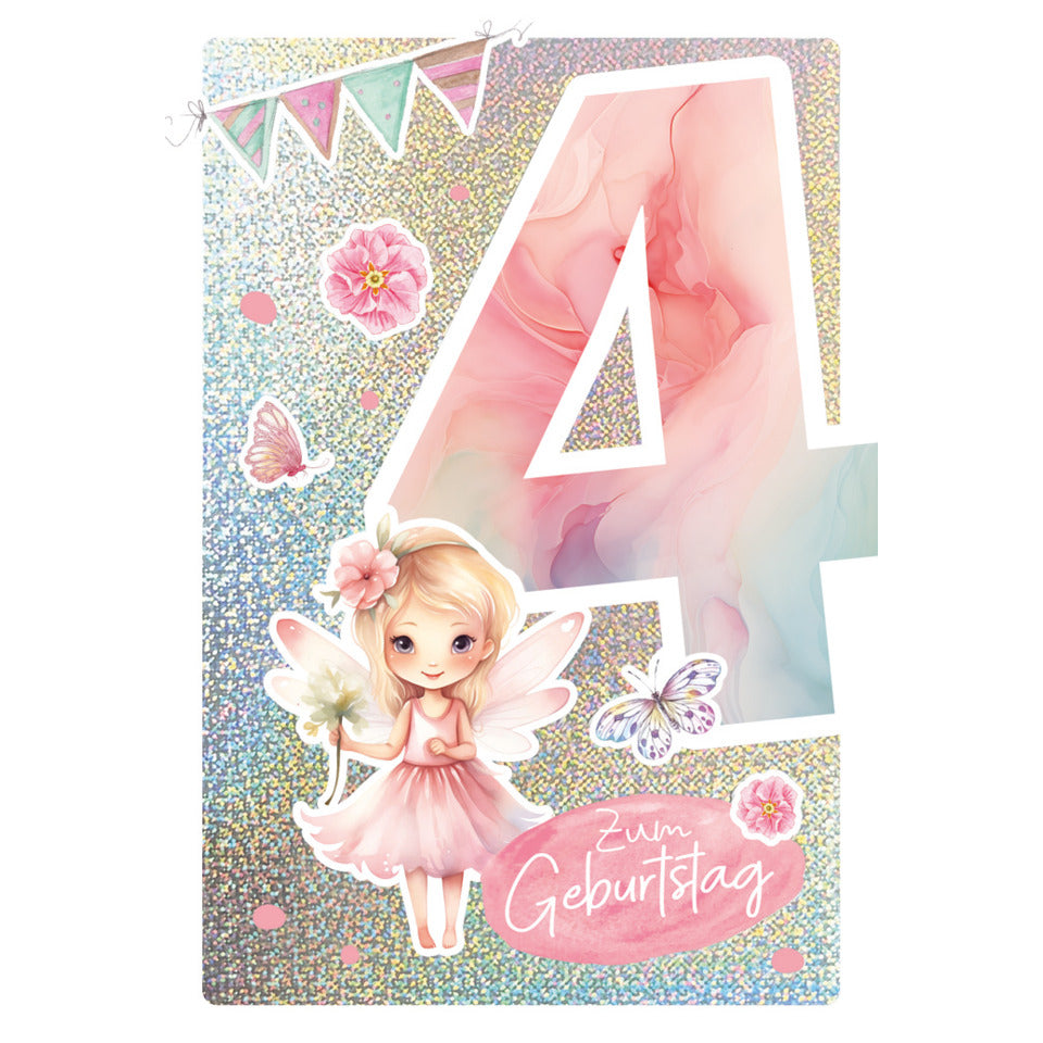 Geburtstagskarte Kinder Girls Zahl 4, 11,5 x 17 cm  54-4304 54-4304 Bild