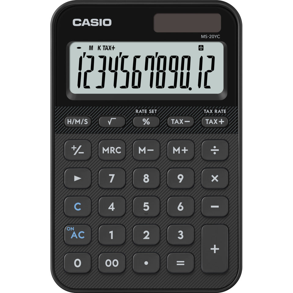 Tischrechner, Solar-/Batteriebetrieb, 12-stellig, schwarz CASIO MS-20YC-BK