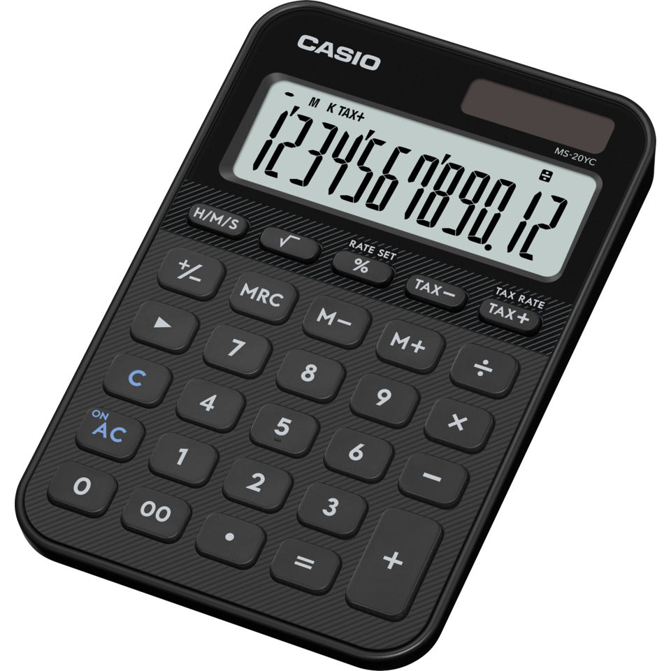 Tischrechner, Solar-/Batteriebetrieb, 12-stellig, schwarz CASIO MS-20YC-BK