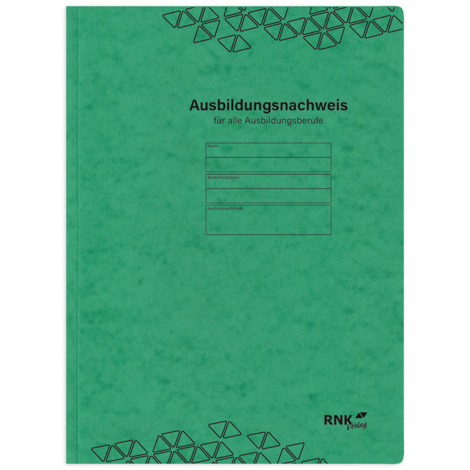 Ausbildungsnachweis - Hefter, DIN A4, Spezialkarton, 220 x 310 mm, grün RNK 5081 RNK 5081 Schnellhefter