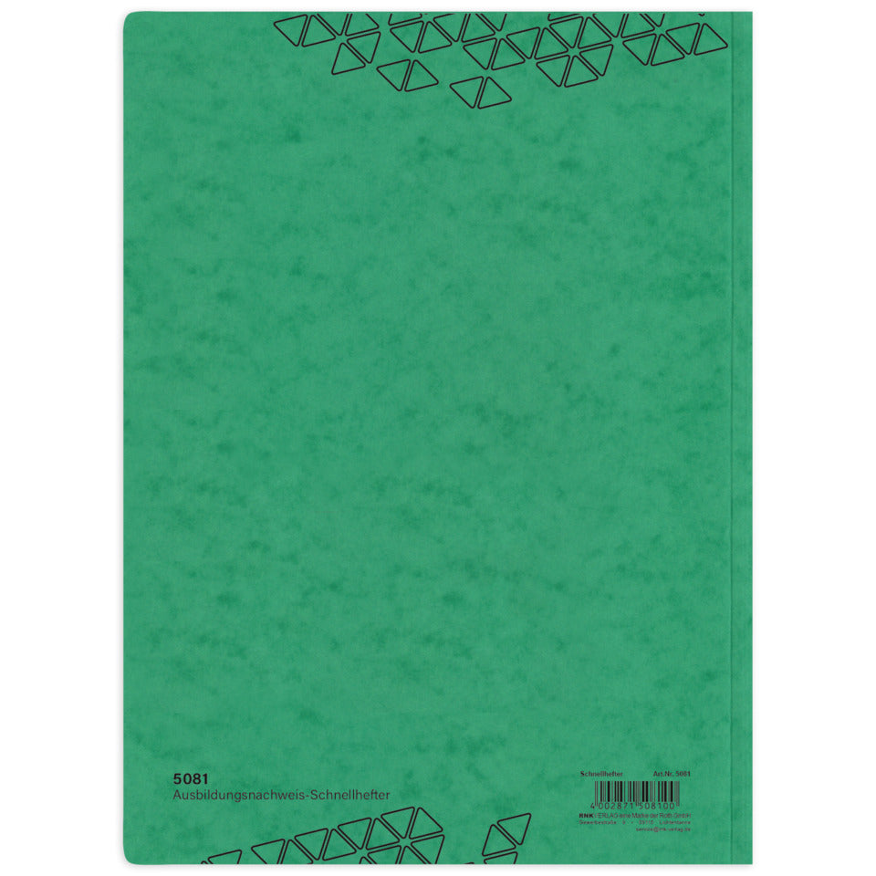 Ausbildungsnachweis - Hefter, DIN A4, Spezialkarton, 220 x 310 mm, grün RNK 5081 RNK 5081 Schnellhefter