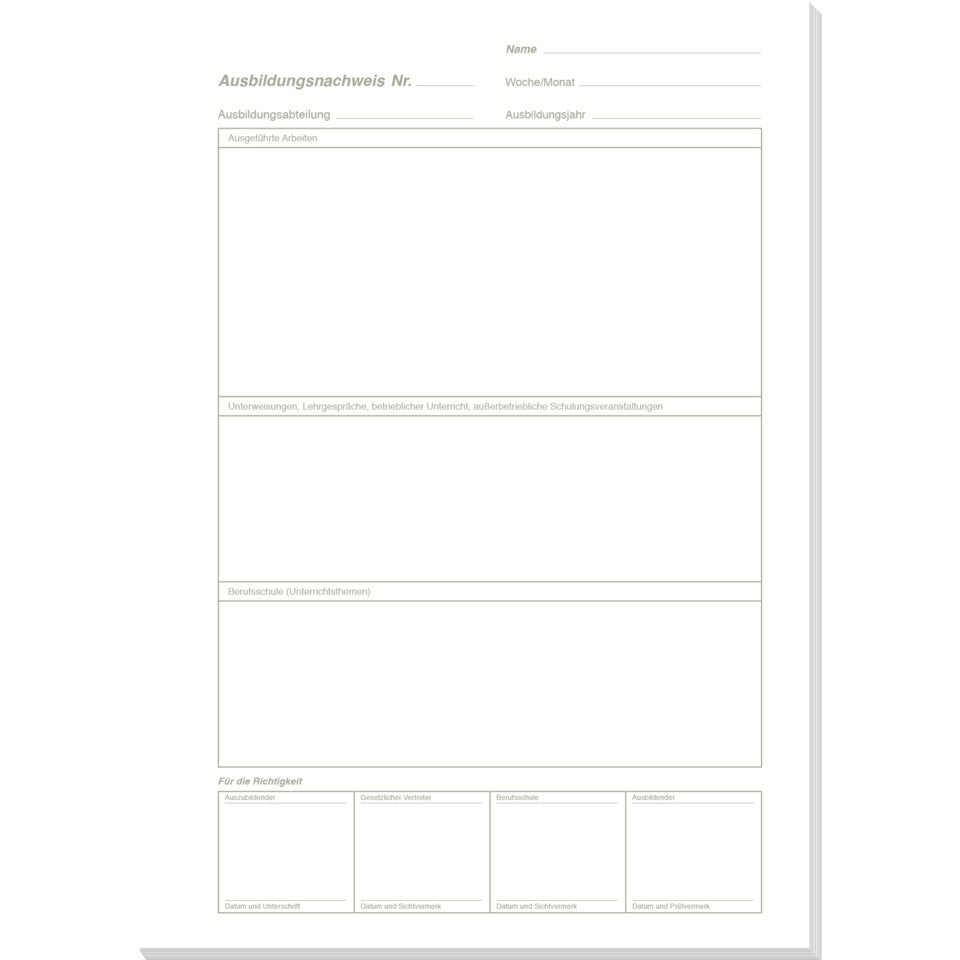 Ausbildungsnachweis für wöchentliche oder monatliche Eintragung/Block, A4, 28 Blatt RNK 5084 RNK 5084 Tätigkeitsbericht BK