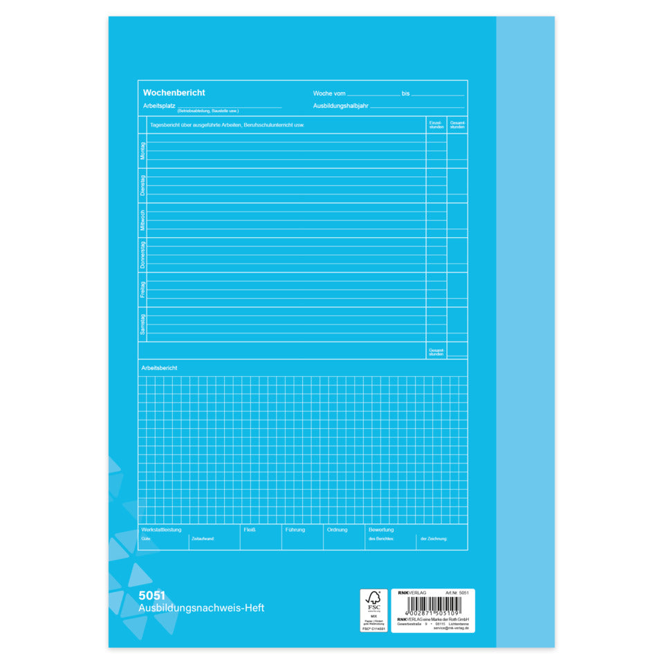Ausbildungsnachweis - Heft, DIN A4 mit Skizzenteil, 30 Blatt RNK 5051 RNK 5051 Tätigkeitsb. m.Skizz.