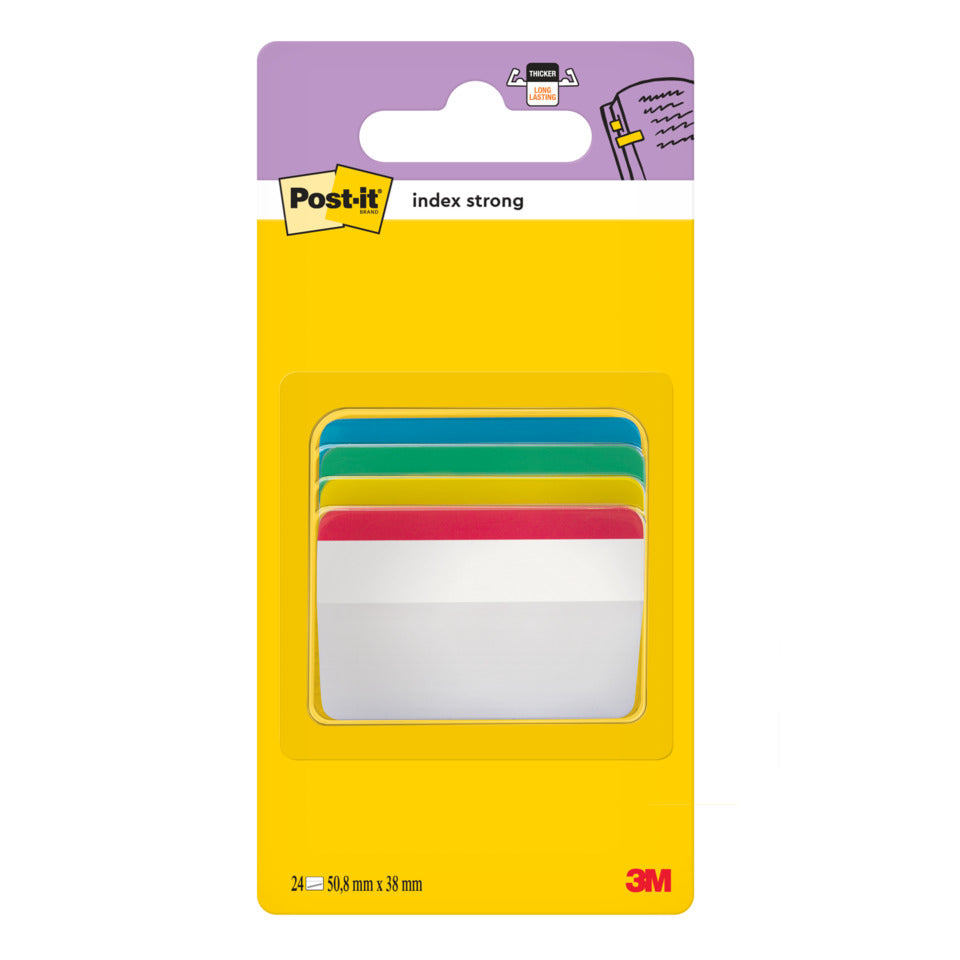 Haftmarker Index Strong, 50,8 x 38 mm, blau, grün, rot, gelb, 4 x 6 Haftstreifen POST-IT I686-A1 POST IT I686-A1 Strong sort.