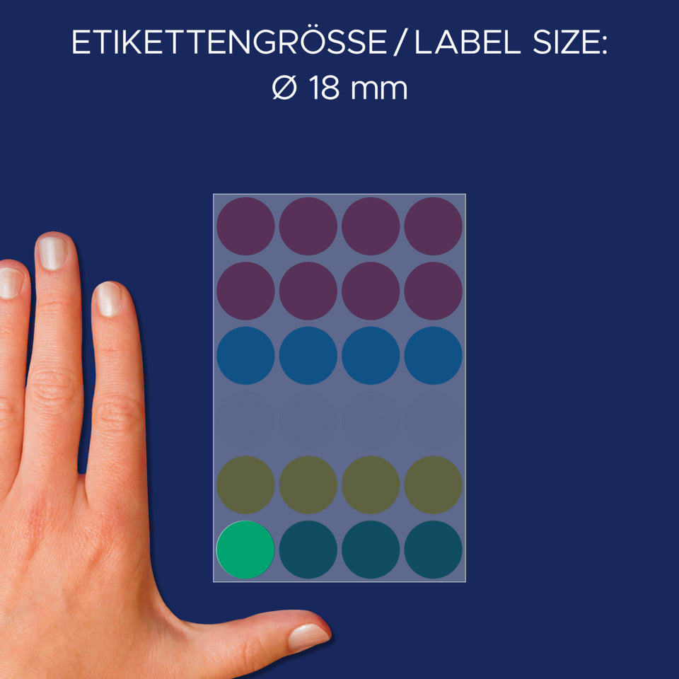 Markierungspunkte, Ø18mm, 96 Stück, sortiert AVERY ZWECKFORM 3089 ZWECKFORM 3089 permanent haftend