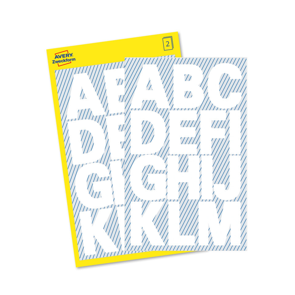 Buchstabenetiketten A-Z, 54 Stück, weiß AVERY ZWECKFORM 3786 ZWECKFORM 3786 25 mm wetterfest