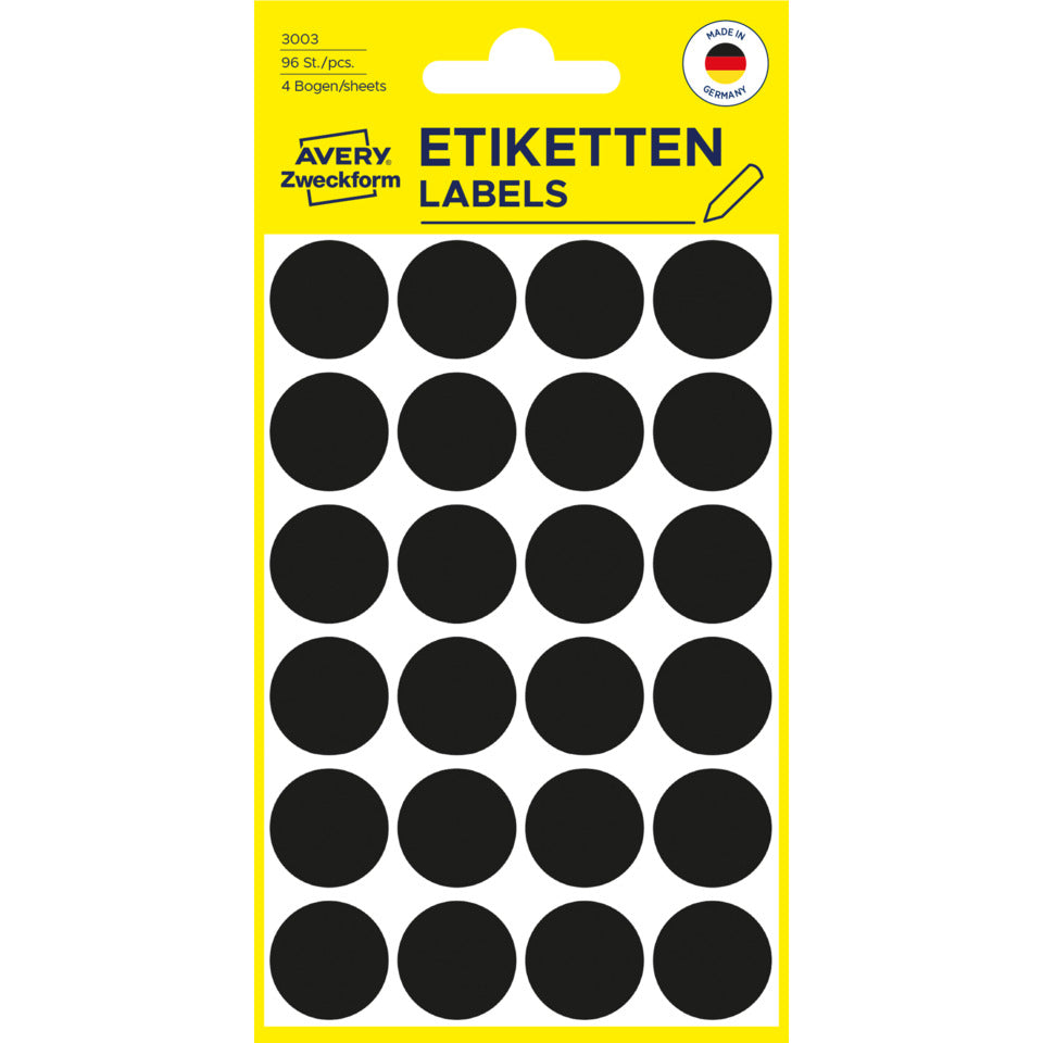Markierungspunkte, Ø18mm, 96 Stück, schwarz AVERY ZWECKFORM 3003 ZWECKFORM 3003 permanent haftend