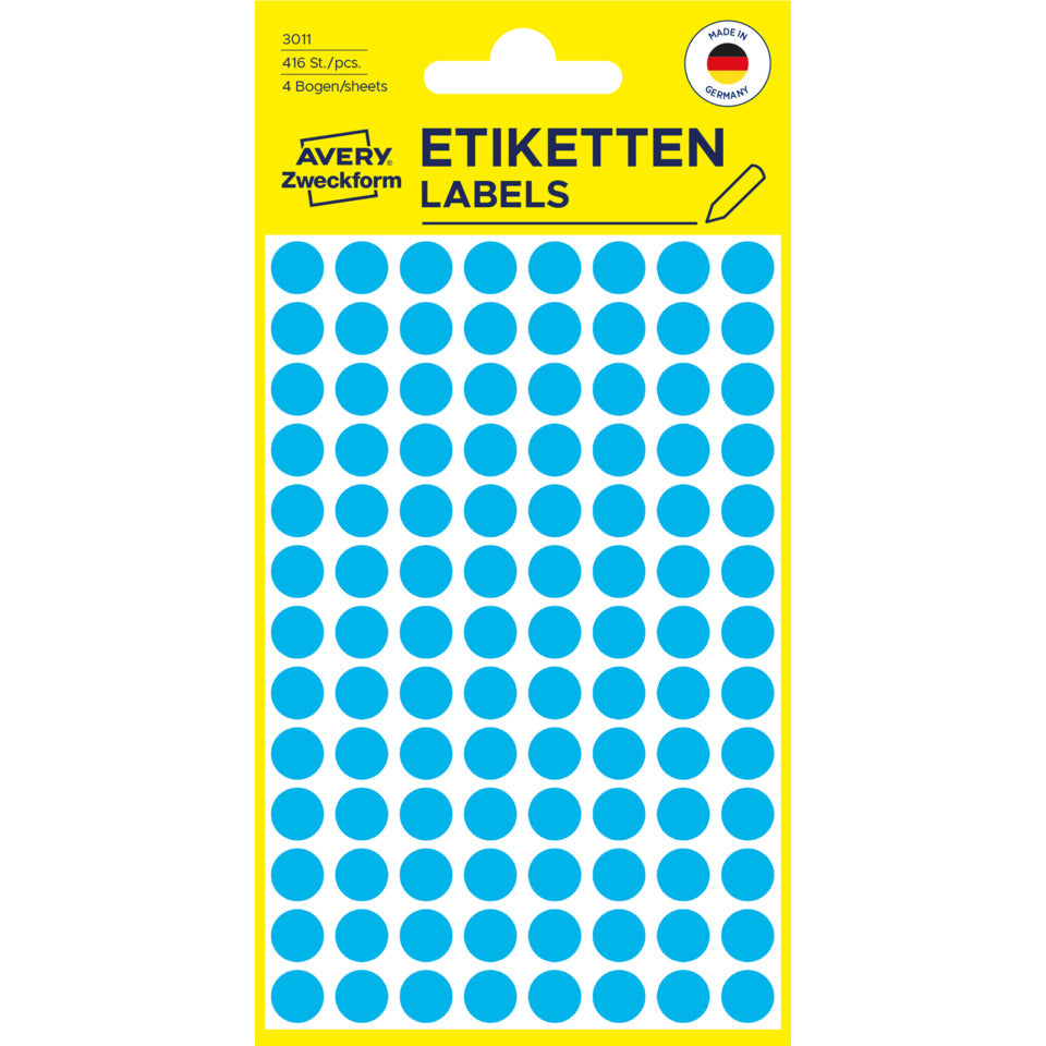 Markierungspunkte, Ø8mm, 416 Stück, blau AVERY ZWECKFORM 3011 ZWECKFORM 3011 permanent haftend