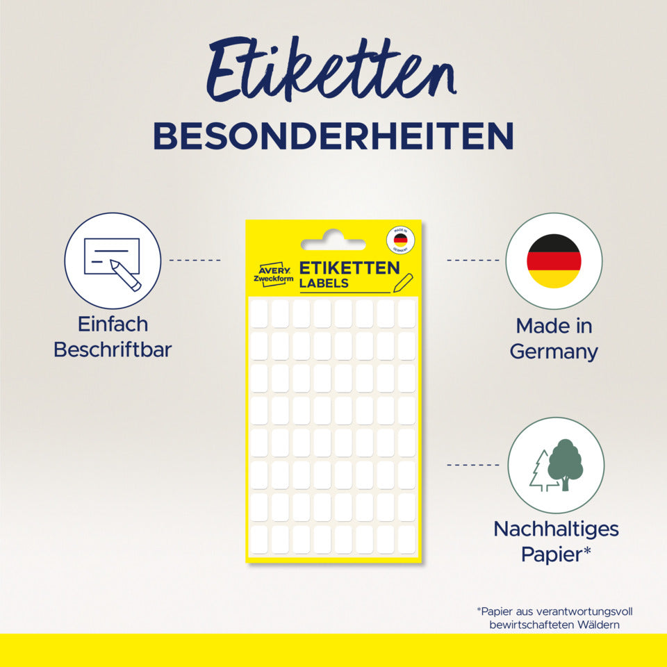 Vielzwecketiketten, 76x39mm, 18 Stück, weiß AVERY ZWECKFORM 3081