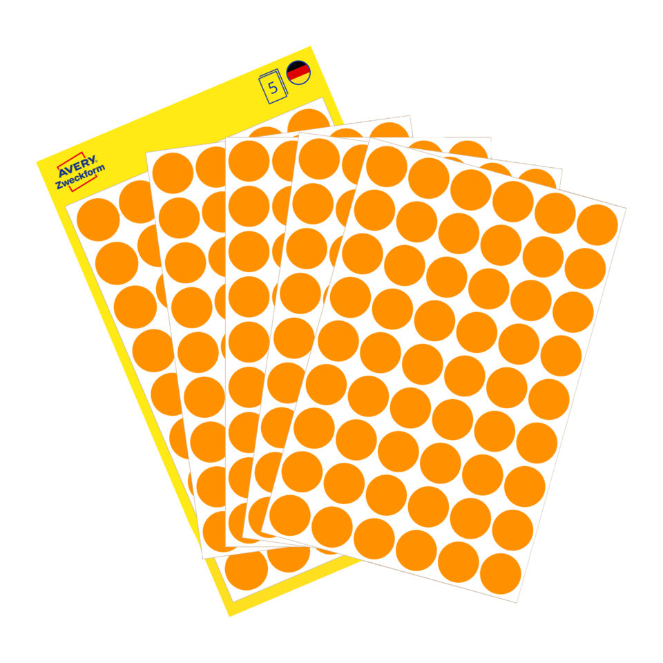 Markierungspunkte, Ø12mm, 270 Stück, leuchtorange AVERY ZWECKFORM 3148 ZWECKFORM 3148 permanent haftend