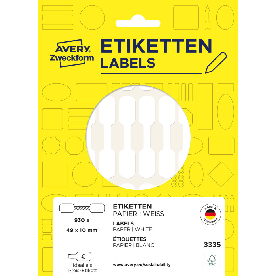 Preis-Etiketten, 49x10mm, 930 Stück, weiß AVERY ZWECKFORM 3335