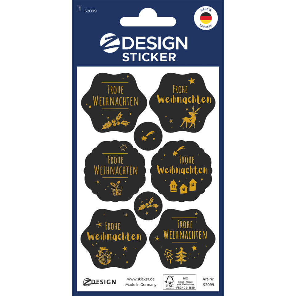Weihnachtssticker Frohe Weihnachten, 8 Stück AVERY ZWECKFORM 52099 Z-DESIGN 52099 schwarz/gold