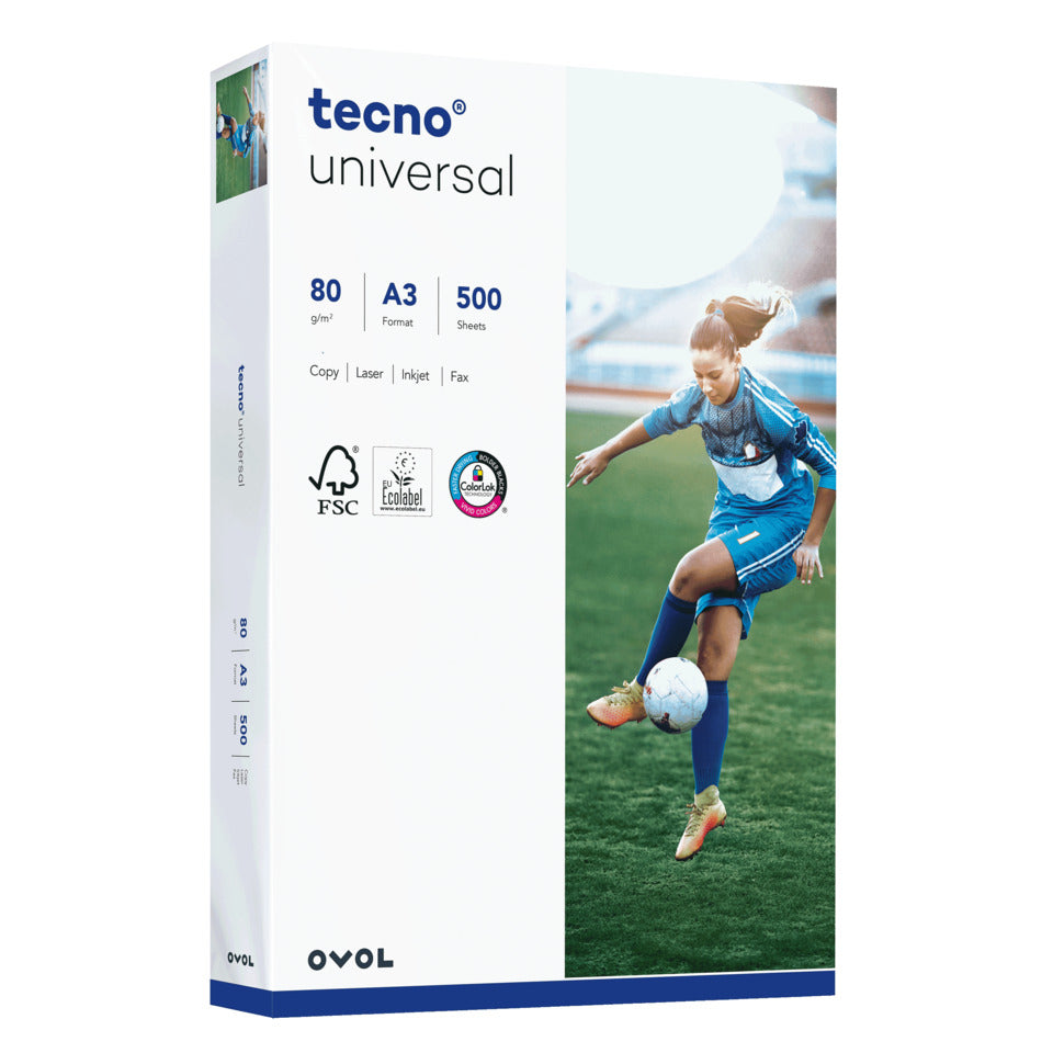 Kopierpapier Universal, A3, 80g/m², 500 Blatt, weiß OVOL 2100077589 TECNO 2100077589 153 CIE-Weiße