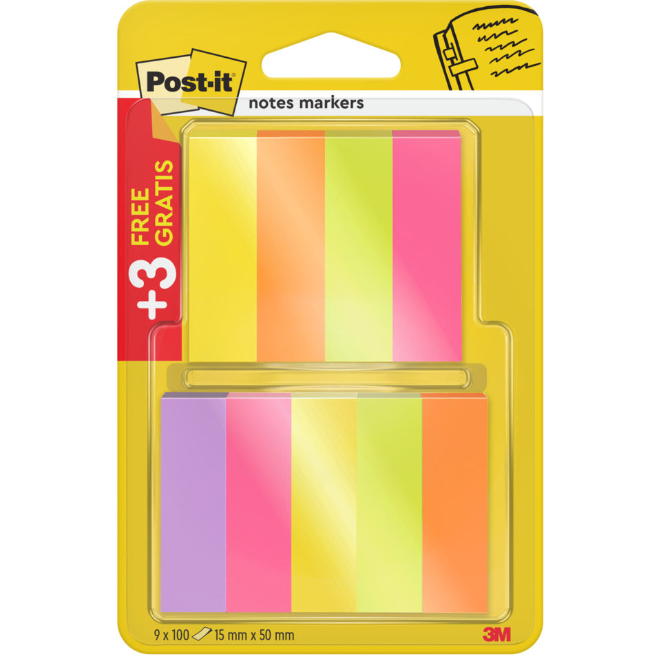 Haftstreifen Page Marker Promotion schmal, 15x50mm, 6x100 Blatt POST-IT 670-6+3