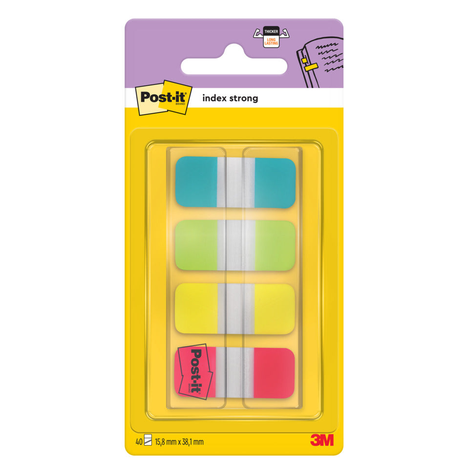 Haftstreifen Index Strong, 16x38mm, 4x10 Blatt, sortiert POST-IT 676-ALYR