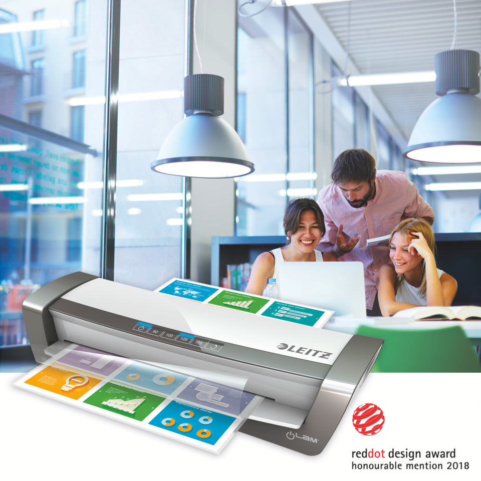 Laminator iLAM Office Pro A3 silber/weiß + 100 Folien A4 80 µm GRATIS LEITZ 7438-00-84