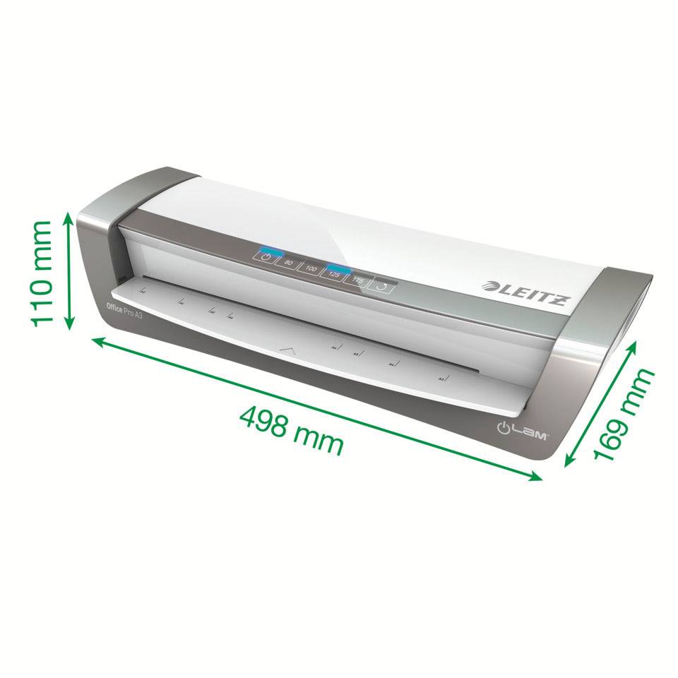 Laminator iLAM Office Pro A3 silber/weiß + 100 Folien A4 80 µm GRATIS LEITZ 7438-00-84