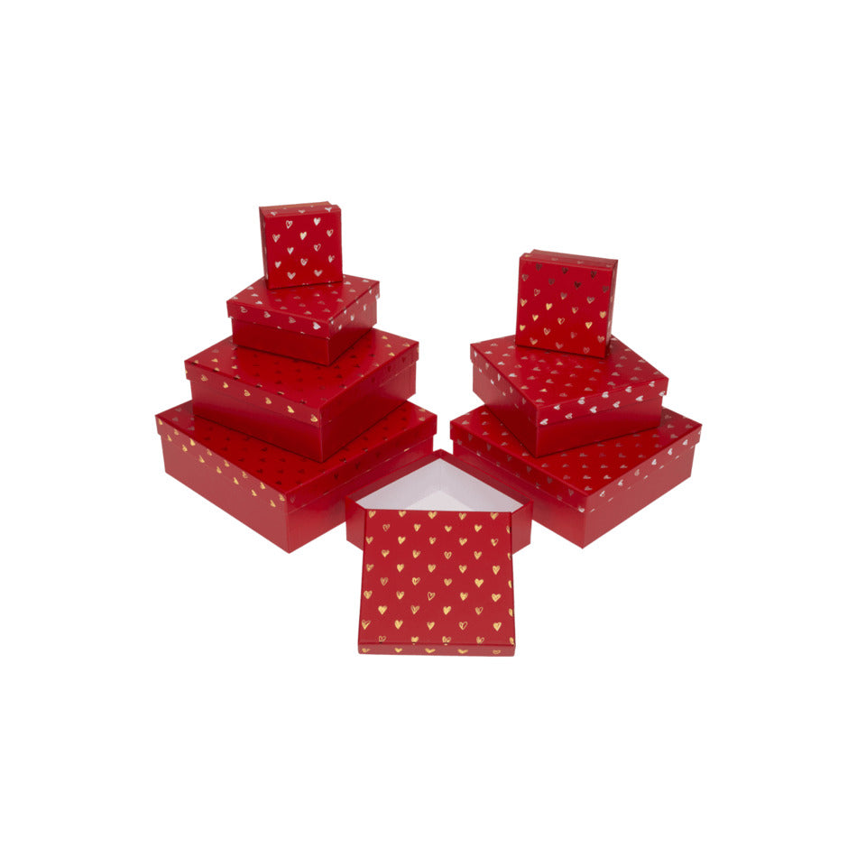 Geschenkkarton Shiny Hearts, 8-teilig, rot OUT OF THE BLUE 101619 OOTB 101619   8tlg Flach