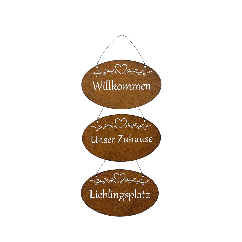 Schild oval, 18 x 11 cm, Eisen, rost sortiert  680648000712 680648000712 18x11cm 5cm Hänger
