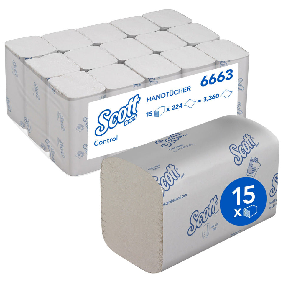 Papierhandtücher mit M-Faltung – 15 x 224 Blatt, weiß SCOTT 6663 SCOTT 6663 PERFOMANCE