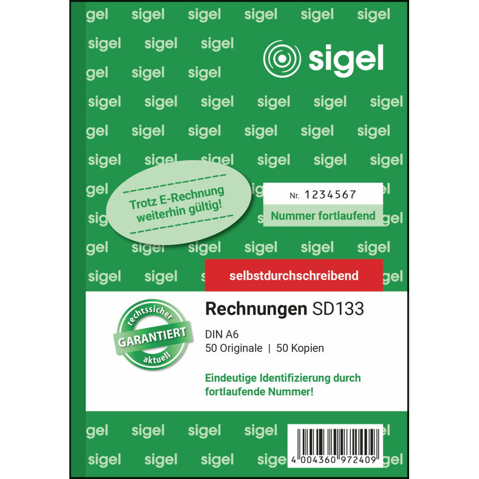 Rechnung, A6, 2x40 Blatt SIGEL SD133 SIGEL SD133 fortlfd. num.