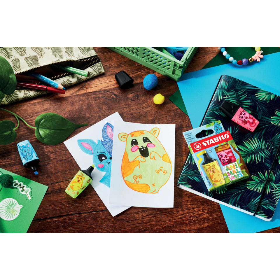 Textmarker Animal Vibes, 3 Stück, sortiert STABILO 07/03-73 STABILO 07/03-73 Hängelasche