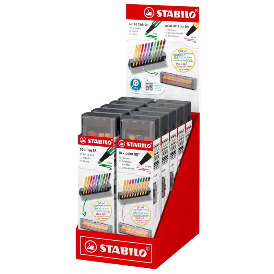 Fineliner Pen 68 / 88 Click Set, 10 Stück, sortiert STABILO 8868/100-1