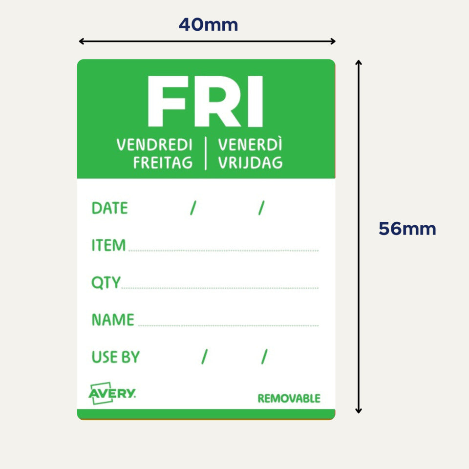 Rollenetiketten Freitag, 40 x 56 mm, 500 Stück, grün AVERY ZWECKFORM DLDFRIREV-500
