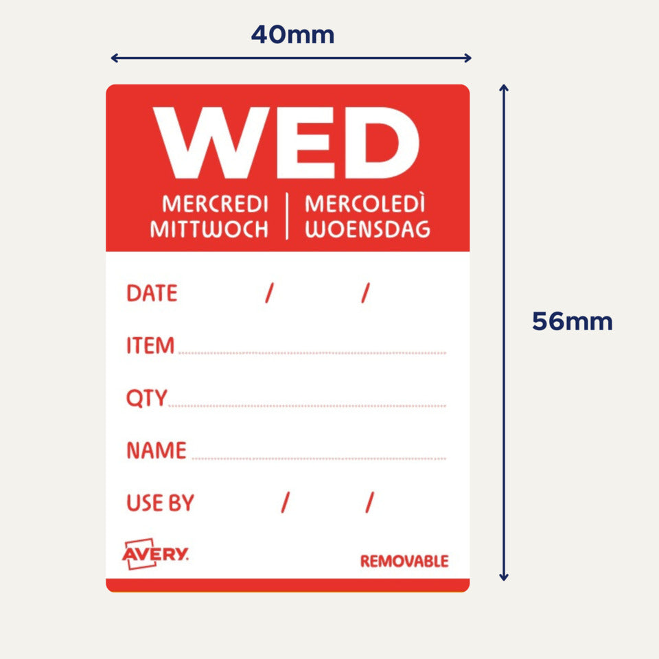 Rollenetiketten Mittwoch, 40 x 56 mm, 500 Stück, rot AVERY ZWECKFORM DLDWEDREV-500