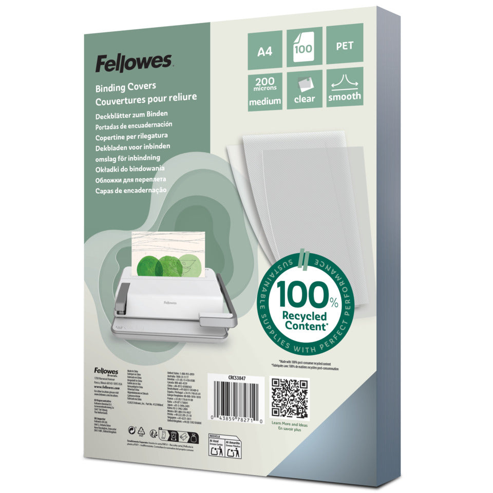 Einbanddeckel, PET, glatt, 200 µm, transparent, 100 Stück FELLOWES 5384701 FELLOWES 5384701 100 Stück