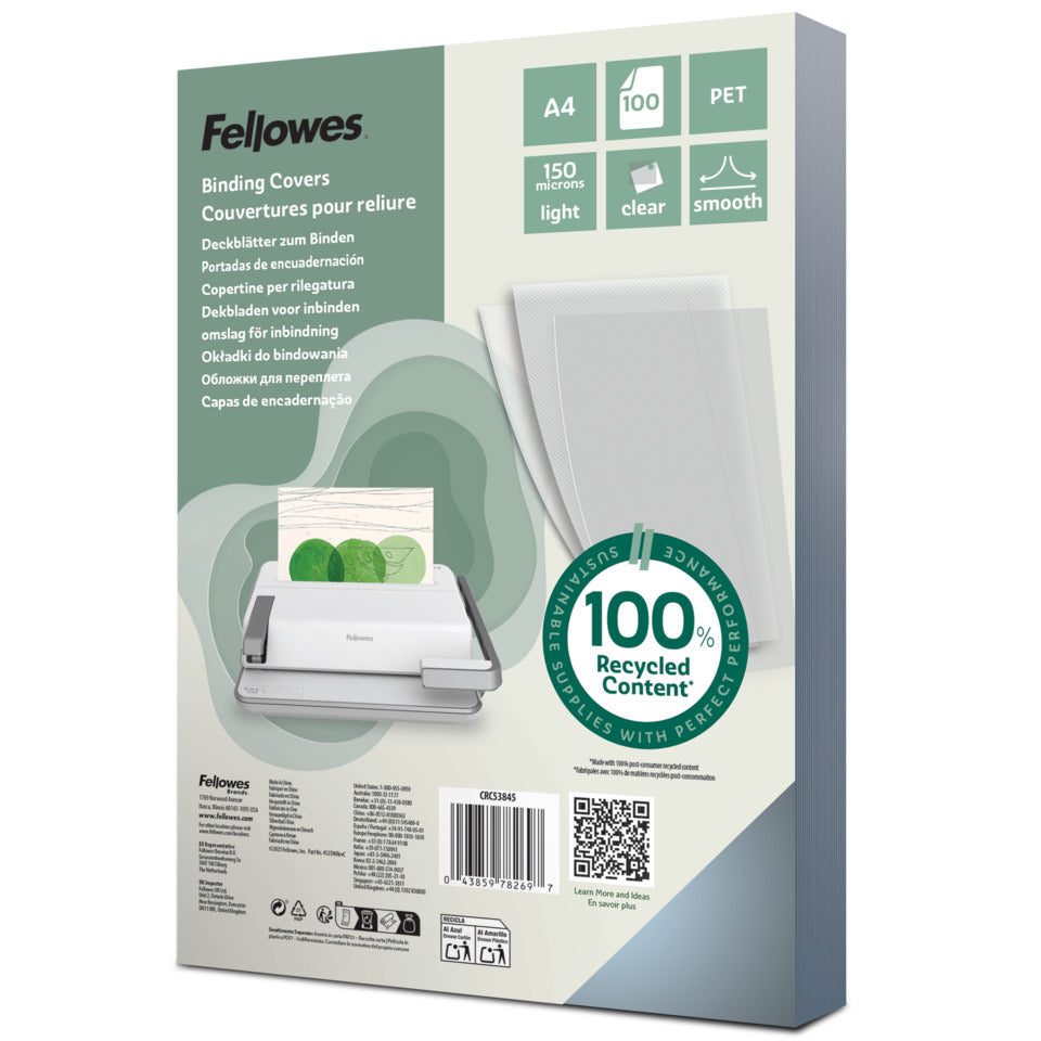 Einbanddeckel , PET, glatt, 150 µm, transparent, 100 Stück FELLOWES 5384501 FELLOWES 5384501 100 Stück