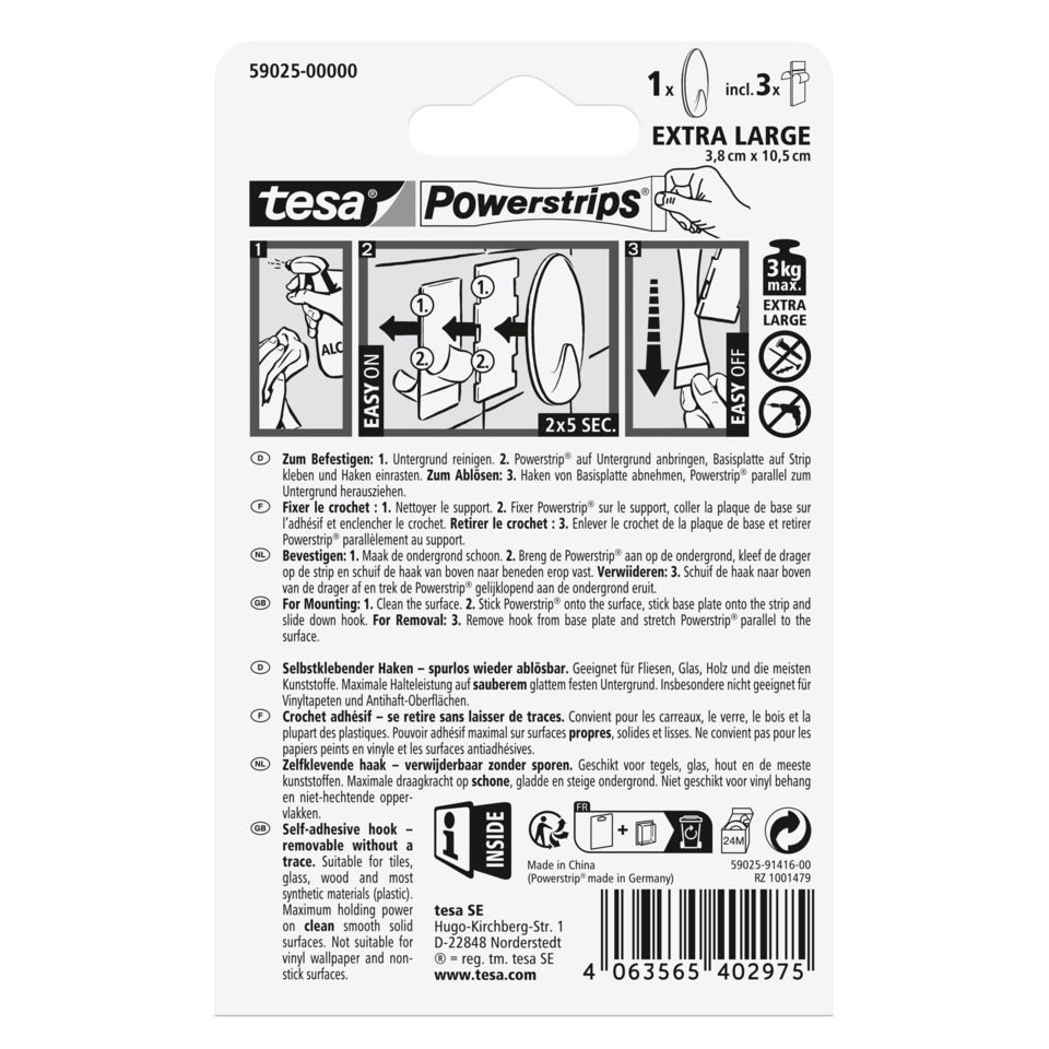 Powerstrips® Haken XL oval, 3kg, weiß TESA 59025-00000-00 TESA 59025-00000-00 XL 3kg