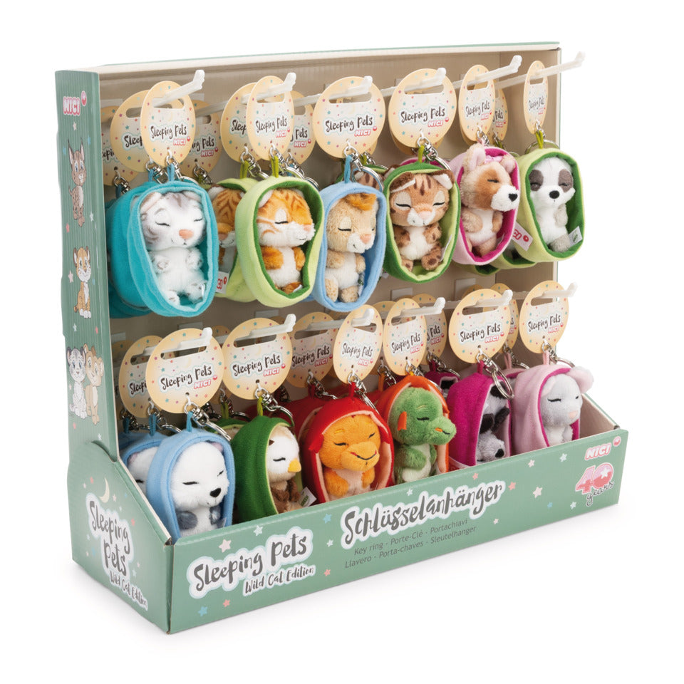 Schlüsselanhänger Sleeping Pets, 8 cm, 12 Designs, 36 Stück NICI 63160 NICI 63160 12 Designs 36 St. im Display