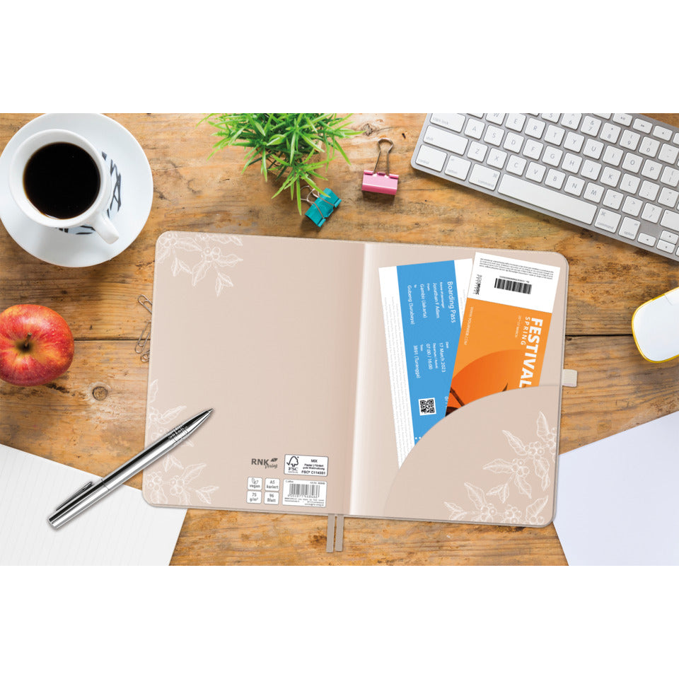 Notizbuch Vegan Coffee A5, 75g/m², 96 Blatt, kariert RNK 46846 RNK 46846 kariert 96BL. 75g/m²