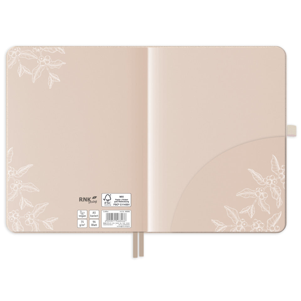 Notizbuch Vegan Coffee A5, 75g/m², 96 Blatt, kariert RNK 46846 RNK 46846 kariert 96BL. 75g/m²