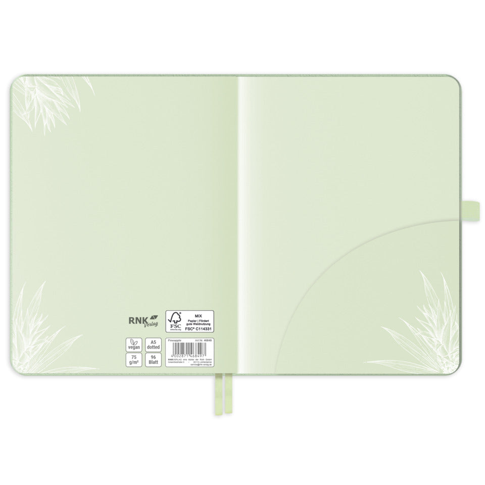 Notizbuch Vegan Pineapple, A5, 75g/m², 96 Blatt, dotted RNK 46849 RNK 46849 dotted 96BL 75g/m²
